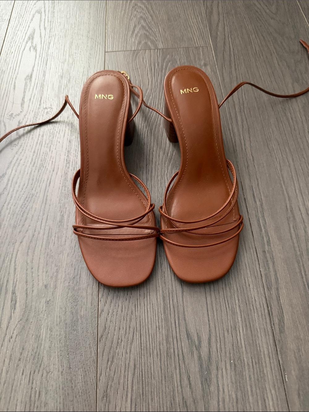 Mango Tan Strappy Block Heel Sandals